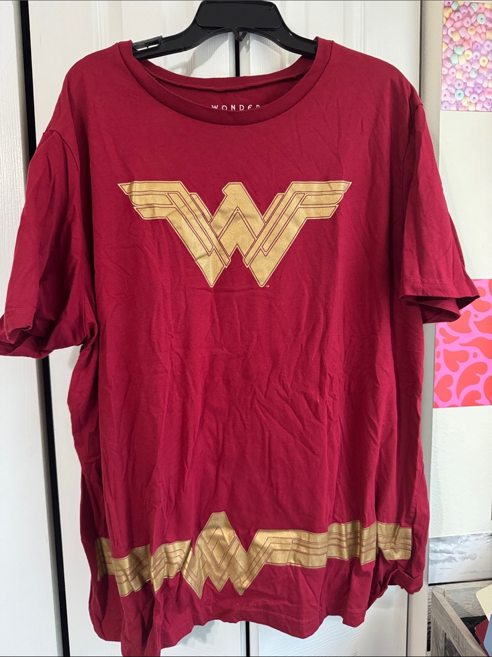 Wonder Woman Graphic Tee - Women's Short Sleeve in Burgundy and Gold
